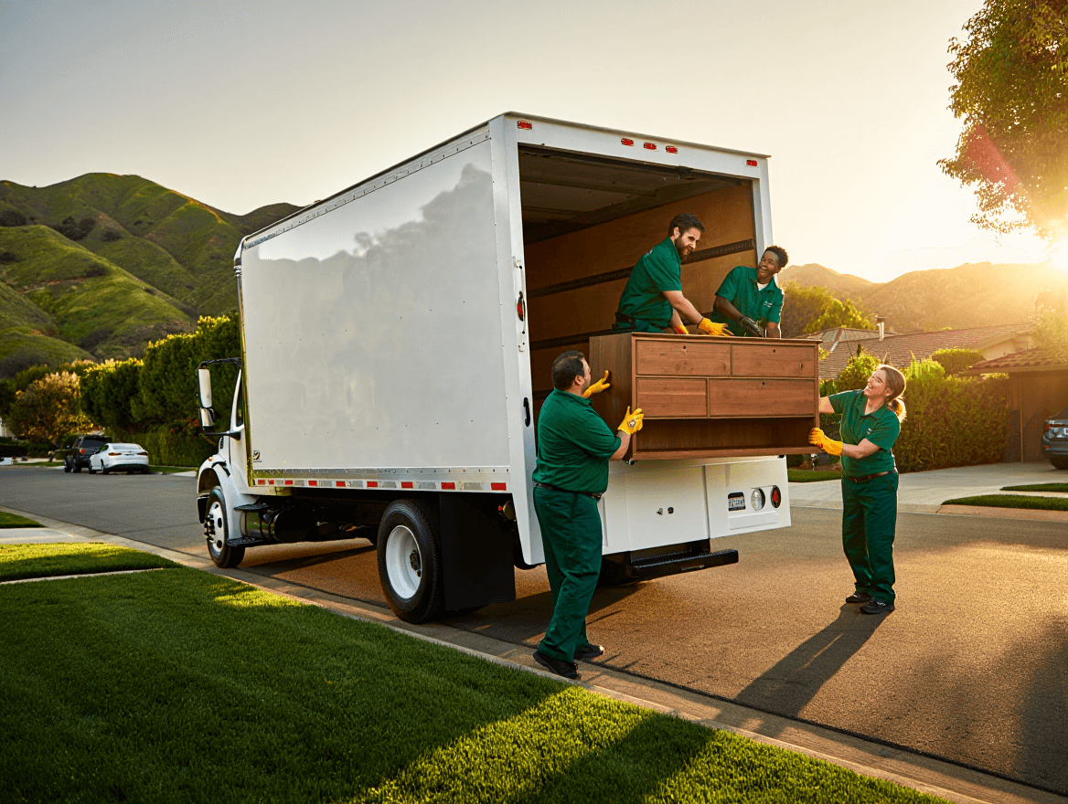 Crew securing items on truck — Marin Headlands backdrop
